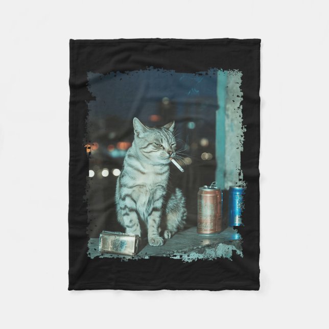 Cigarette Kitten Funny Smoking Cat Meme Stud Brain Fleece Blanket (Front)