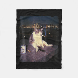 Cigarette Kitten Funny Smoking Cat Meme Stud Brain Fleece Blanket