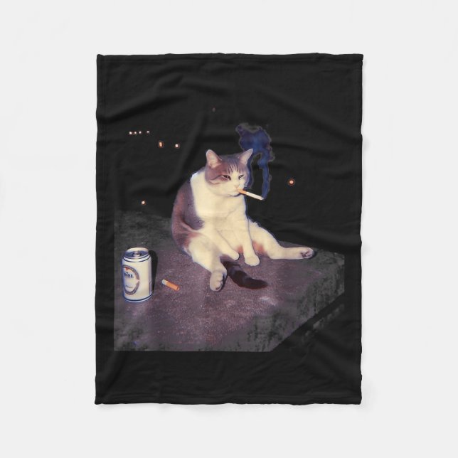 Cigarette Kitten Funny Smoking Cat Meme Stud Brain Fleece Blanket (Front)