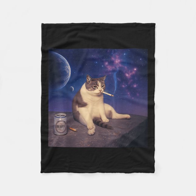 Cigarette Kitten Funny Smoking Cat Meme Stud Brain Fleece Blanket (Front)