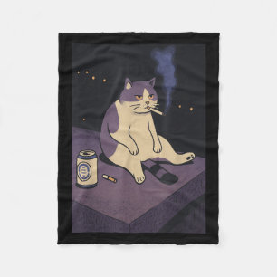 Cigarette Kitten Funny Smoking Cat Meme Stud Brain Fleece Blanket