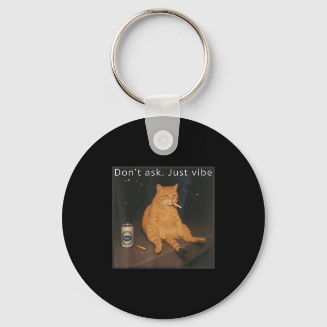 Cigarette Kitten Funny Smoking Cat Meme Stud Brain Key Ring (Front)