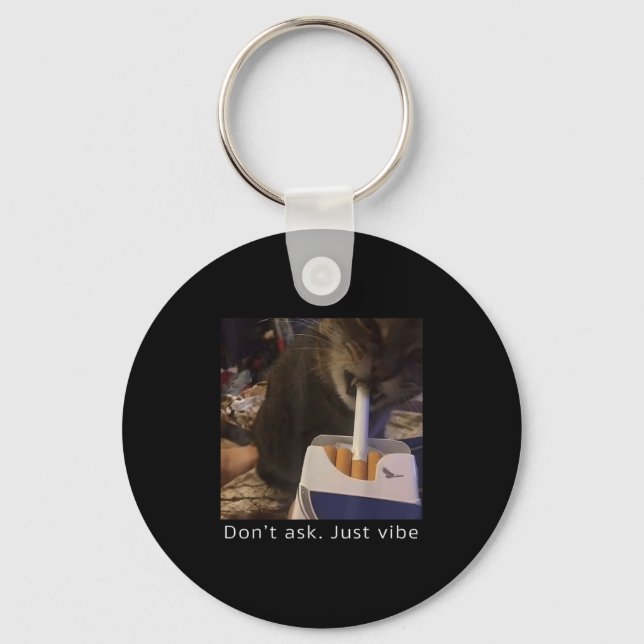 Cigarette Kitten Funny Smoking Cat Meme Stud Brain Key Ring (Front)