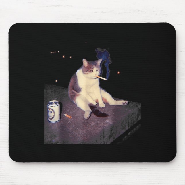 Cigarette Kitten Funny Smoking Cat Meme Stud Brain Mouse Mat (Front)