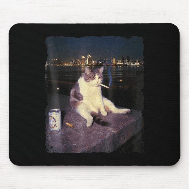 Cigarette Kitten Funny Smoking Cat Meme Stud Brain Mouse Mat (Front)