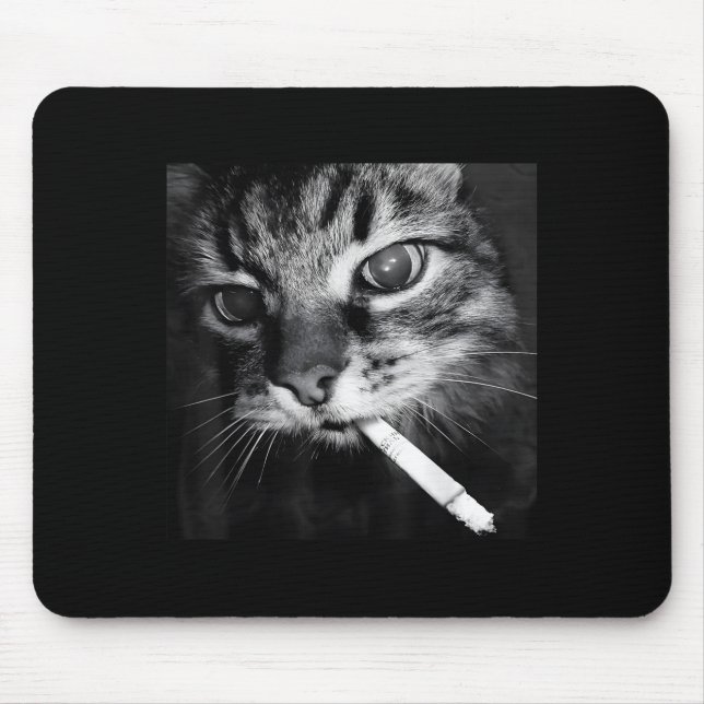 Cigarette Kitten Funny Smoking Cat Meme Stud Brain Mouse Mat (Front)