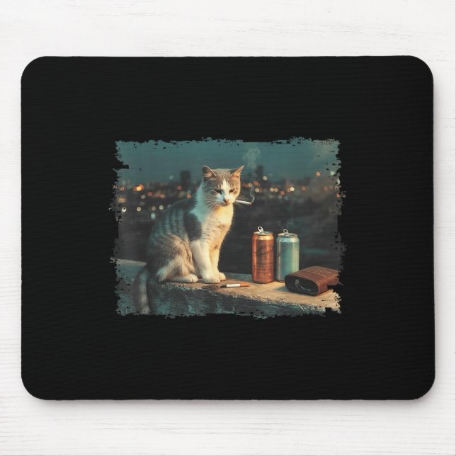 Cigarette Kitten Funny Smoking Cat Meme Stud Brain Mouse Mat (Front)