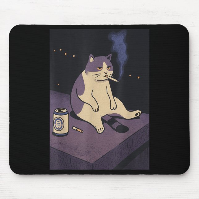 Cigarette Kitten Funny Smoking Cat Meme Stud Brain Mouse Mat (Front)