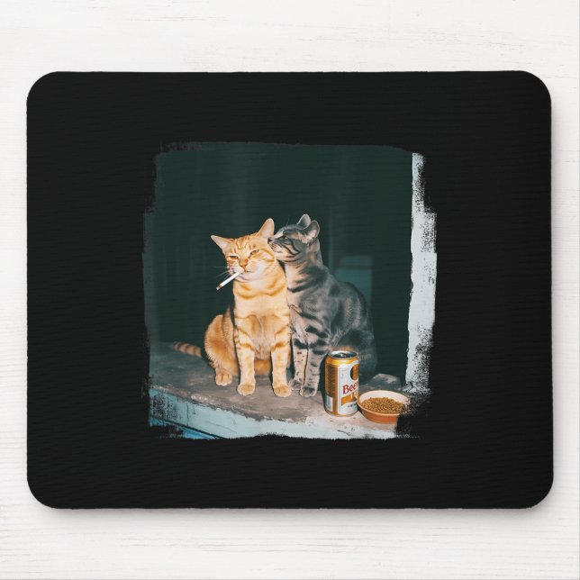 Cigarette Kitten Funny Smoking Cat Meme Stud Brain Mouse Mat (Front)