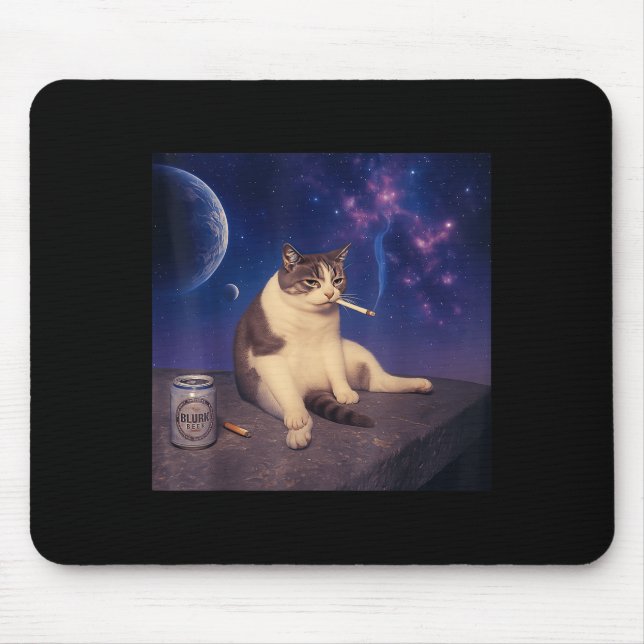 Cigarette Kitten Funny Smoking Cat Meme Stud Brain Mouse Mat (Front)