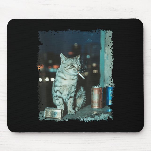 Cigarette Kitten Funny Smoking Cat Meme Stud Brain Mouse Mat (Front)