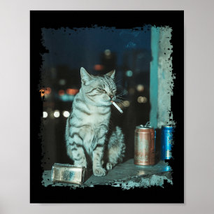 Cigarette Kitten Funny Smoking Cat Meme Stud Brain Poster