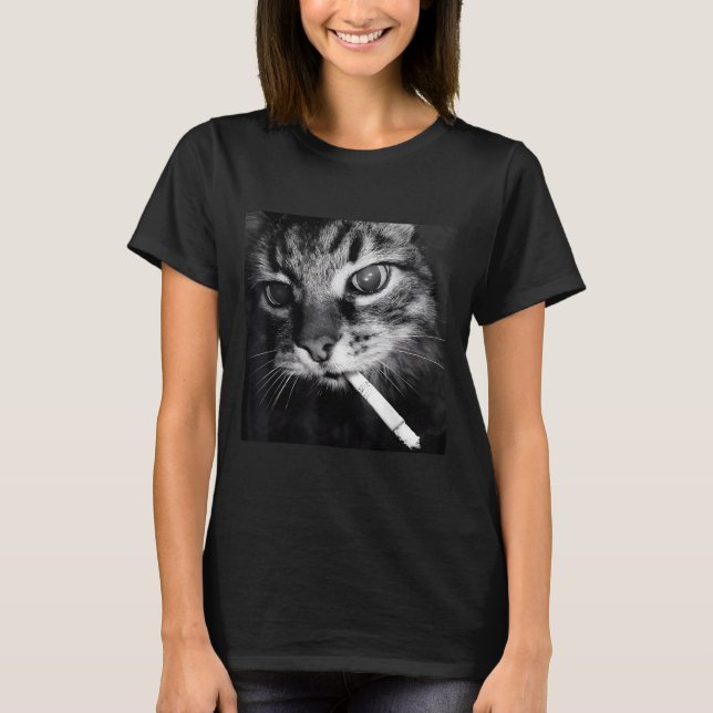 Cigarette Kitten Funny Smoking Cat Meme Stud Brain T-Shirt (Front)