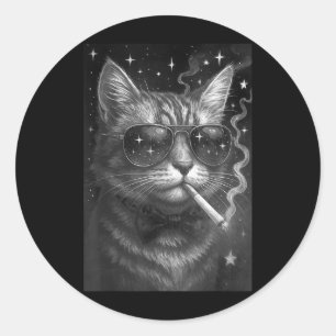 Cigarette Kitten Funny Smoking Cat Meme Stupid Bra Classic Round Sticker