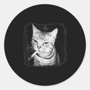 Cigarette Kitten Gang Cat Smoking Cigarette Funny  Classic Round Sticker