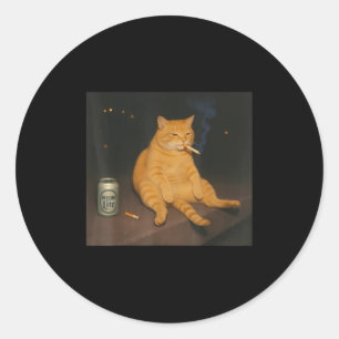Cigarette Kitten Gen Z Joke Smoking Cat Meme Stud  Classic Round Sticker