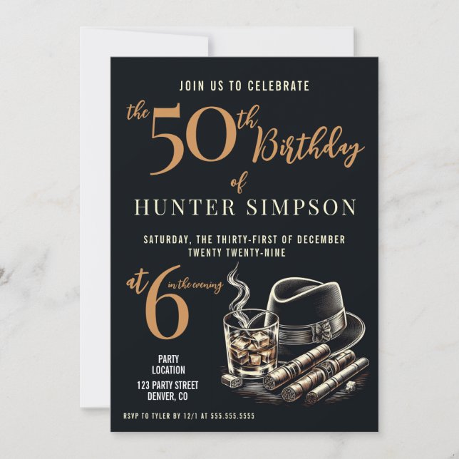 Cigars and Bourbon Birthday Party Invitation (Front)