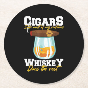 Cigars Solve Most Of My Problems Whiskey Round Paper Coaster