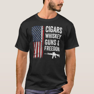 Cigars Whiskey Guns & Freedom Usa Flag Pro Gun 4t T-Shirt