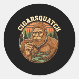 Cigarsquatch Bigfoot Smoking Cigar Sasquatch Retro Classic Round Sticker