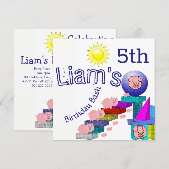 Cildrens Brthday Ivitation Cards (Front/Back)