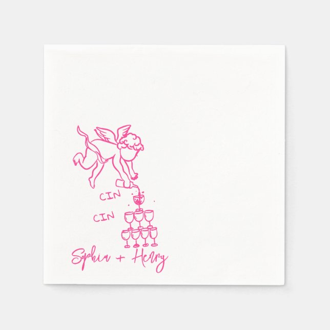 Cin Cin Cherub Hand Drawn Cupid Icon Wedding  Napkin (Front)