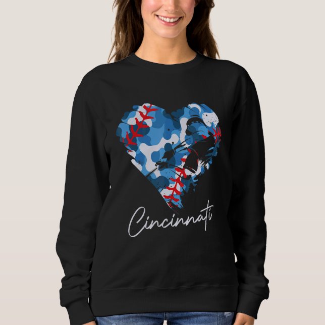 Cincinnati Baseball Heart Camo Graphic Baseball Fa Sweatshirt (Front)
