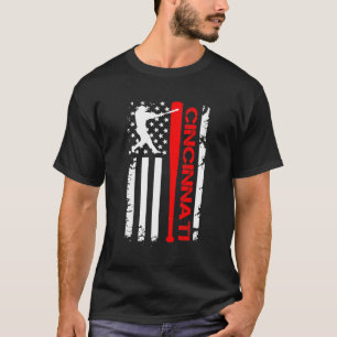 Cincinnati Baseball Vintage Baseball Fans Usa Flag T-Shirt
