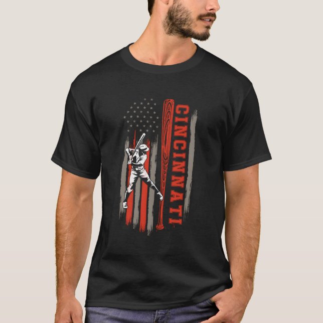 Cincinnati City Baseball American Us Flag T-Shirt (Front)