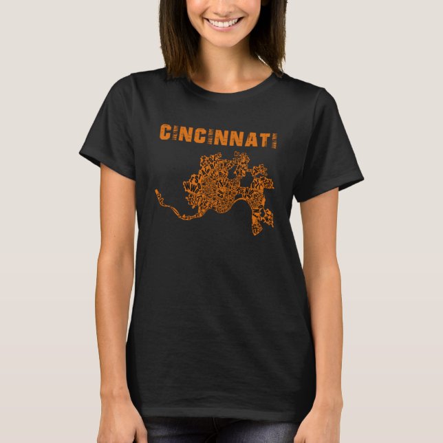 Cincinnati City Cincy Orange Map Ohio Travel Souve T-Shirt (Front)