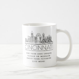 Cincinnati City Stylised Skyline   Custom Slogan Coffee Mug
