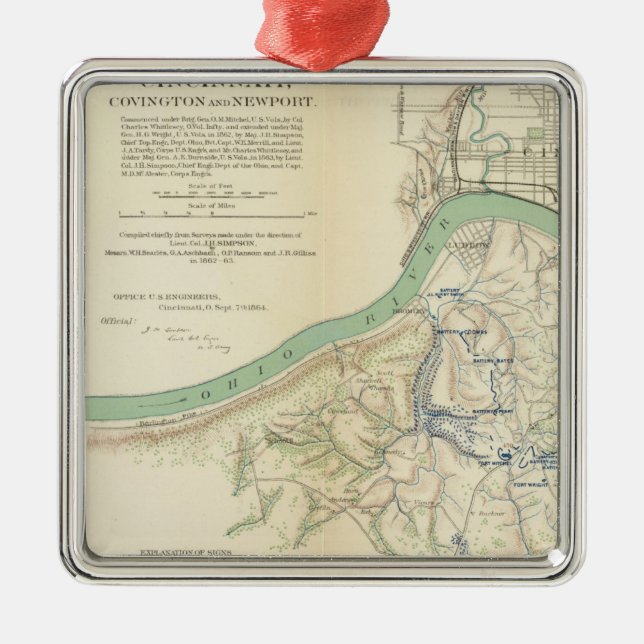 Cincinnati, Covington, Newport Metal Tree Decoration (Front)
