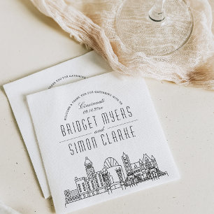 Cincinnati Deco Skyline   Wedding Event Napkins