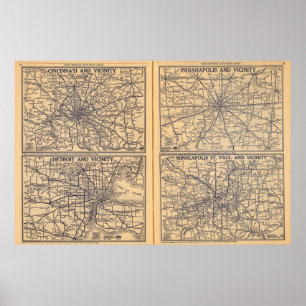 Cincinnati, Detroit, Indianapolis Poster