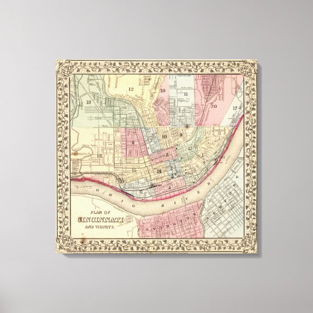 Cincinnati Map by Mitchell Canvas Print (Front)