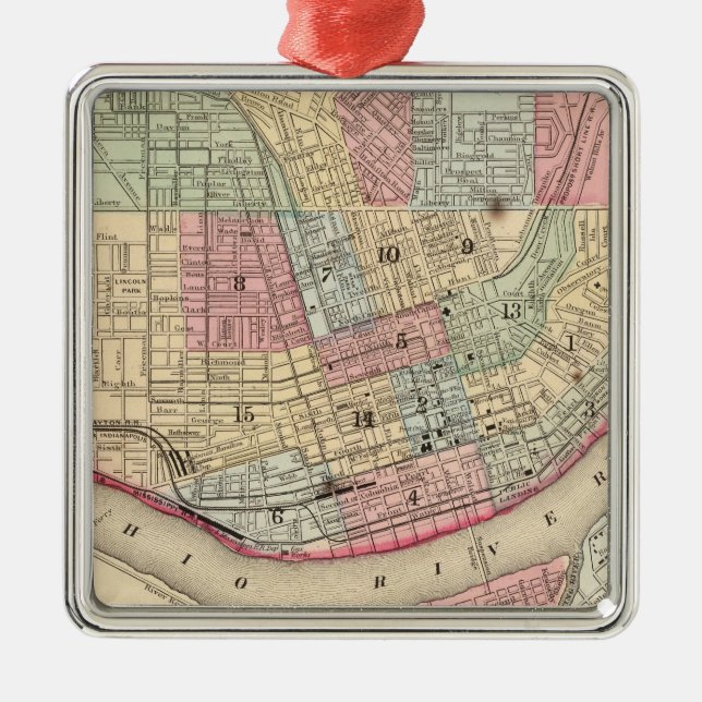 Cincinnati Map by Mitchell Metal Tree Decoration (Front)