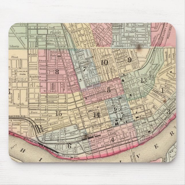 Cincinnati Map by Mitchell Mouse Mat (Front)