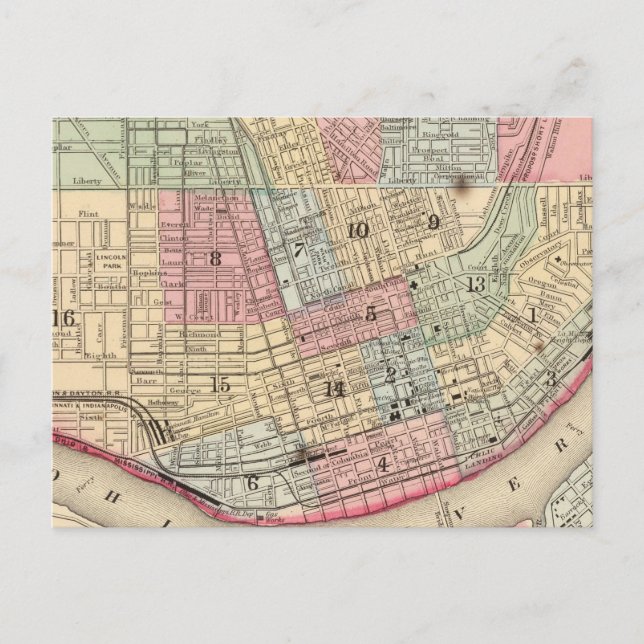 Cincinnati Map by Mitchell Postcard (Front)