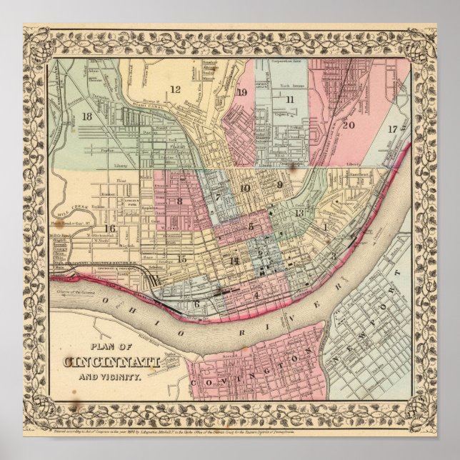 Cincinnati Map by Mitchell Poster (Front)