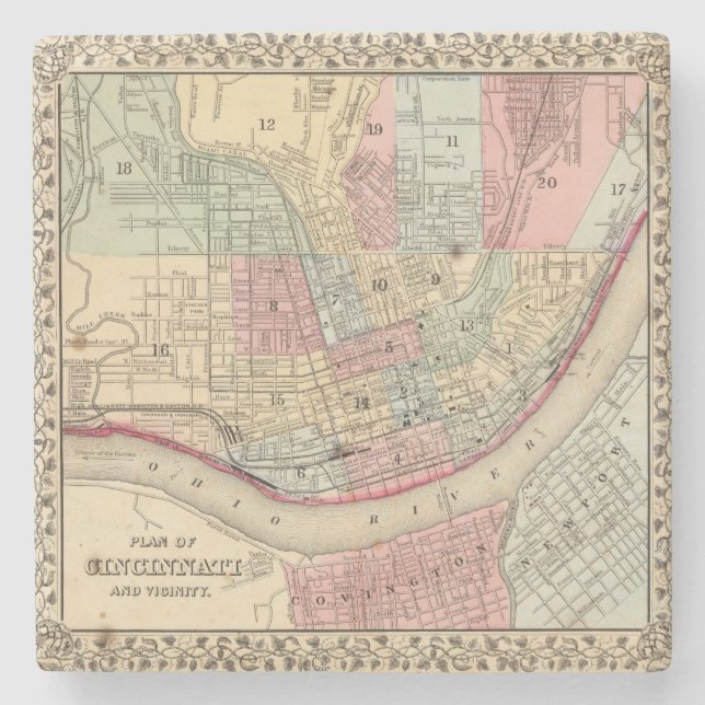 Cincinnati Map by Mitchell Stone Coaster (Front)