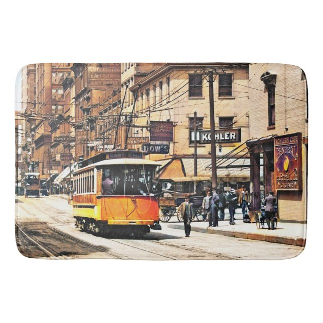 Cincinnati OH - 4th and Main Streets with Trolley Bath Mat (Front)