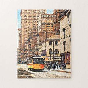 Cincinnati OH - 4th and Main Streets with Trolley Jigsaw Puzzle