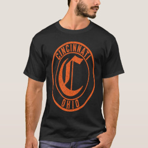 Cincinnati Ohio Circle Sign Distressed Orange Prin T-Shirt