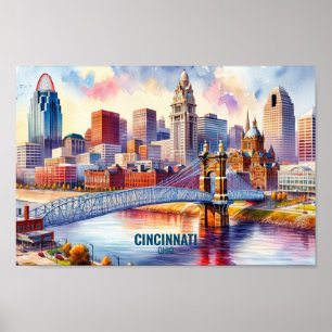 Cincinnati Ohio Famous Travel Places watercolor Poster