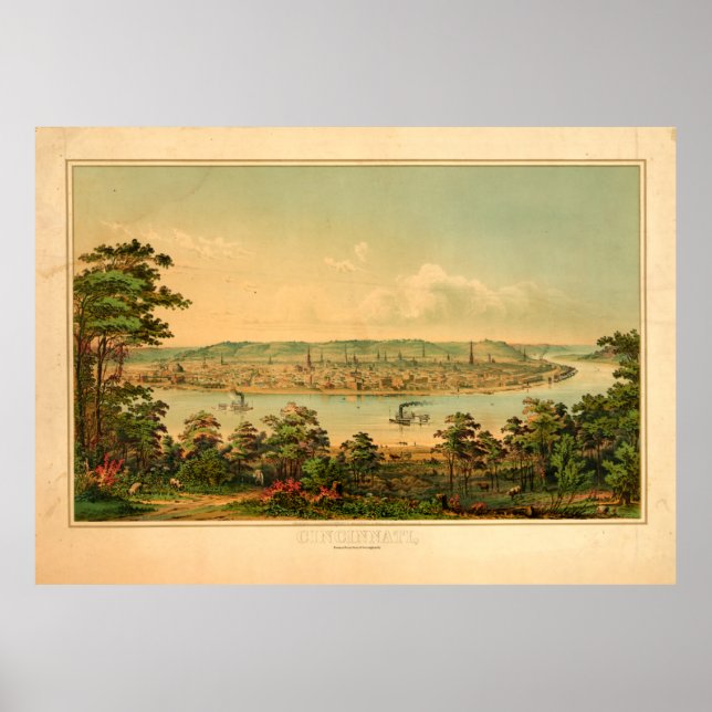 Cincinnati Ohio from a point west of Covington, KY Poster (Front)