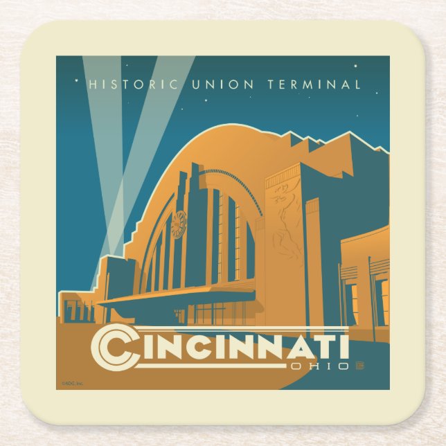 Cincinnati, Ohio | Historic Union Terminal Square Paper Coaster (Front)