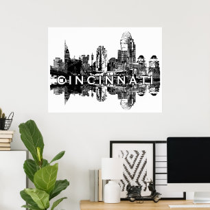 Cincinnati, Ohio in black and white Poster