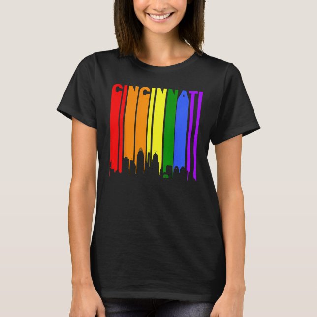 Cincinnati Ohio LGBTQ Gay Pride Rainbow Skyline T-Shirt (Front)