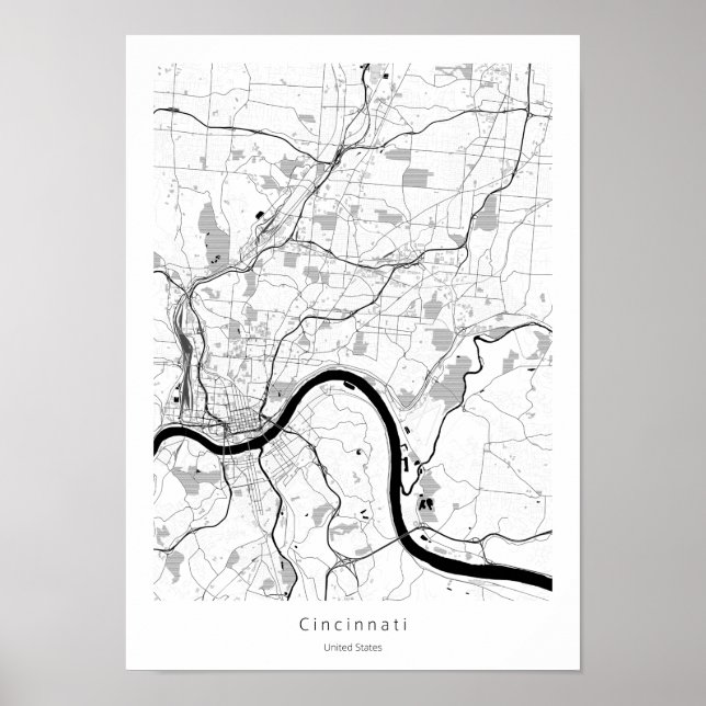 Cincinnati Ohio Modern Minimal Simple Map Poster (Front)