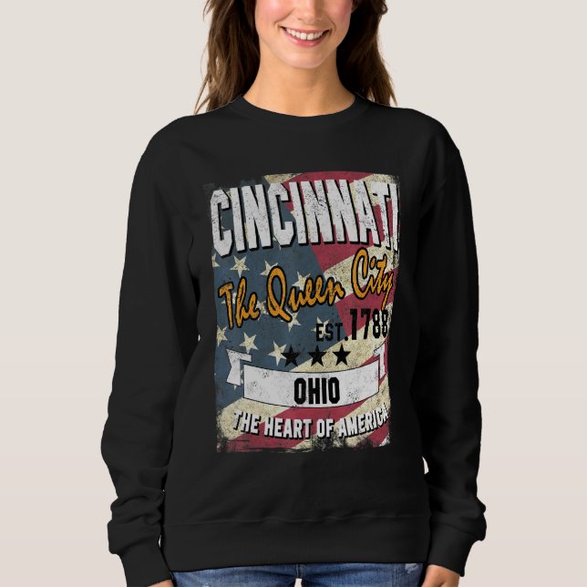 Cincinnati Ohio Oh Distressed American Flag State  Sweatshirt (Front)